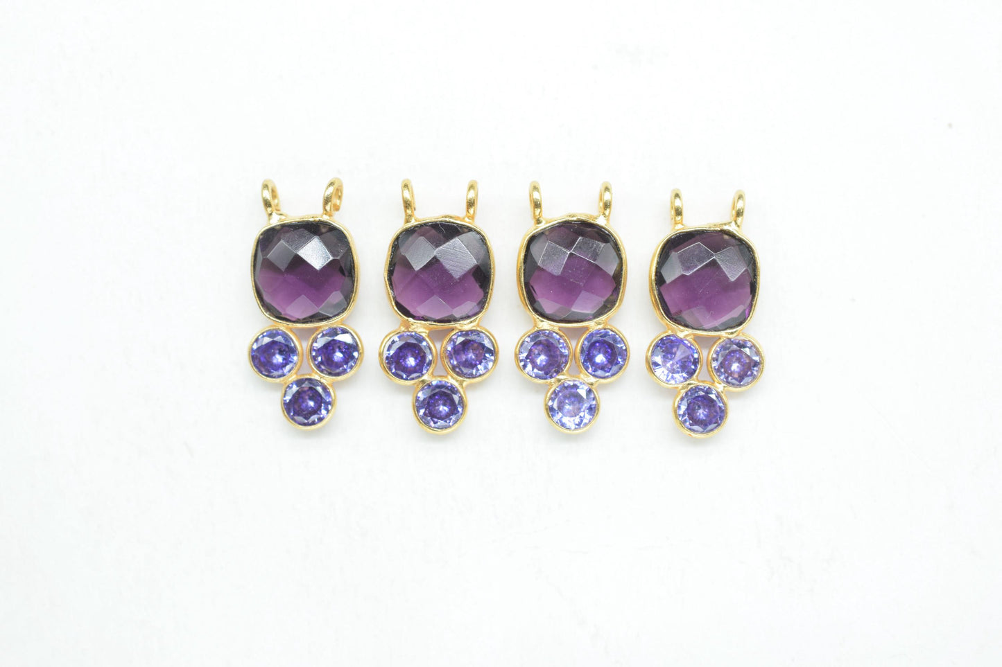 Amethyst Quartz 8mm Cushion shape Bezel charms,Amethyst Pendant,Purple Gemstone connector,Amethyst Jewelry,Cubic zirconia Bezel charm,p001