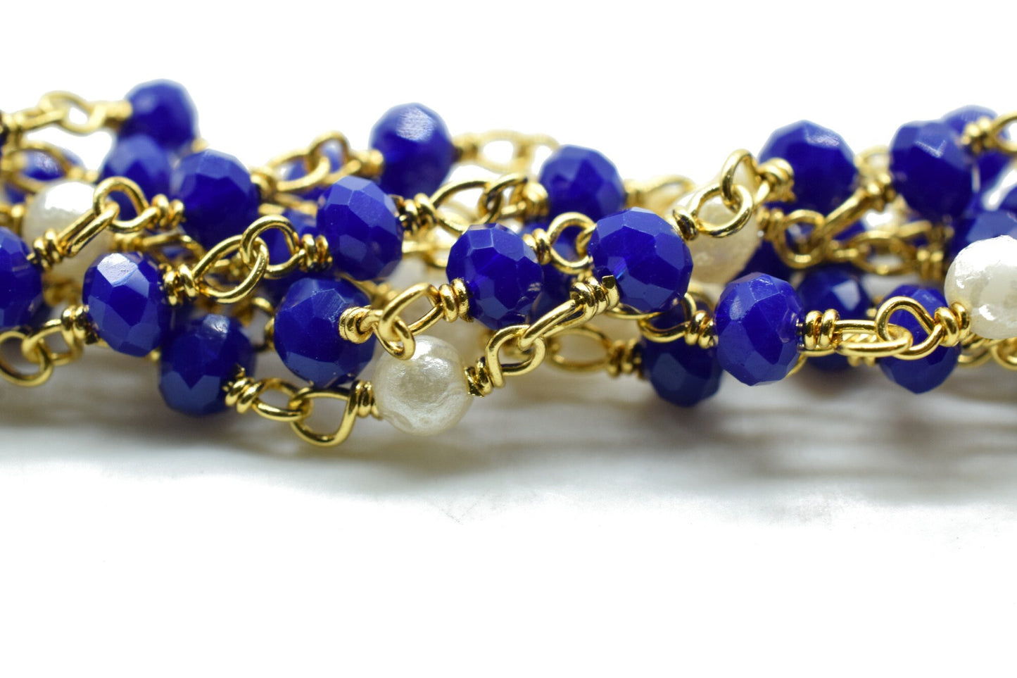 Sapphire Wire Wrapped Rosary Chain, Beaded Chain, Rosary Chain, Corundum Sapphire, Chain by The Foot,Unfinished Bead Wire Wrapped Chains