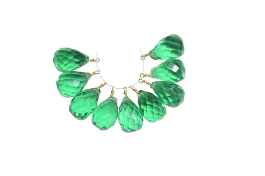 Emerald Color Hydro Quartz 10x14mm Faceted Drops,Emerald Wire Wrapped Teardrop,Emerald dainty Pendant,Emerald Connector Charms,Emerald Beads