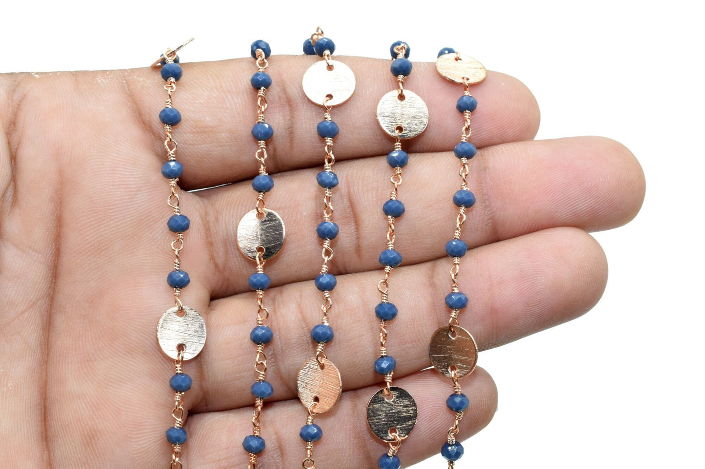 Blue Agate 3mm Beaded Chain,Blue Agate Rosary Chains,Blue Agate Wire Wrap Chain,Brass chain,Jewelry Making Chain,Rosary chain,brass charms