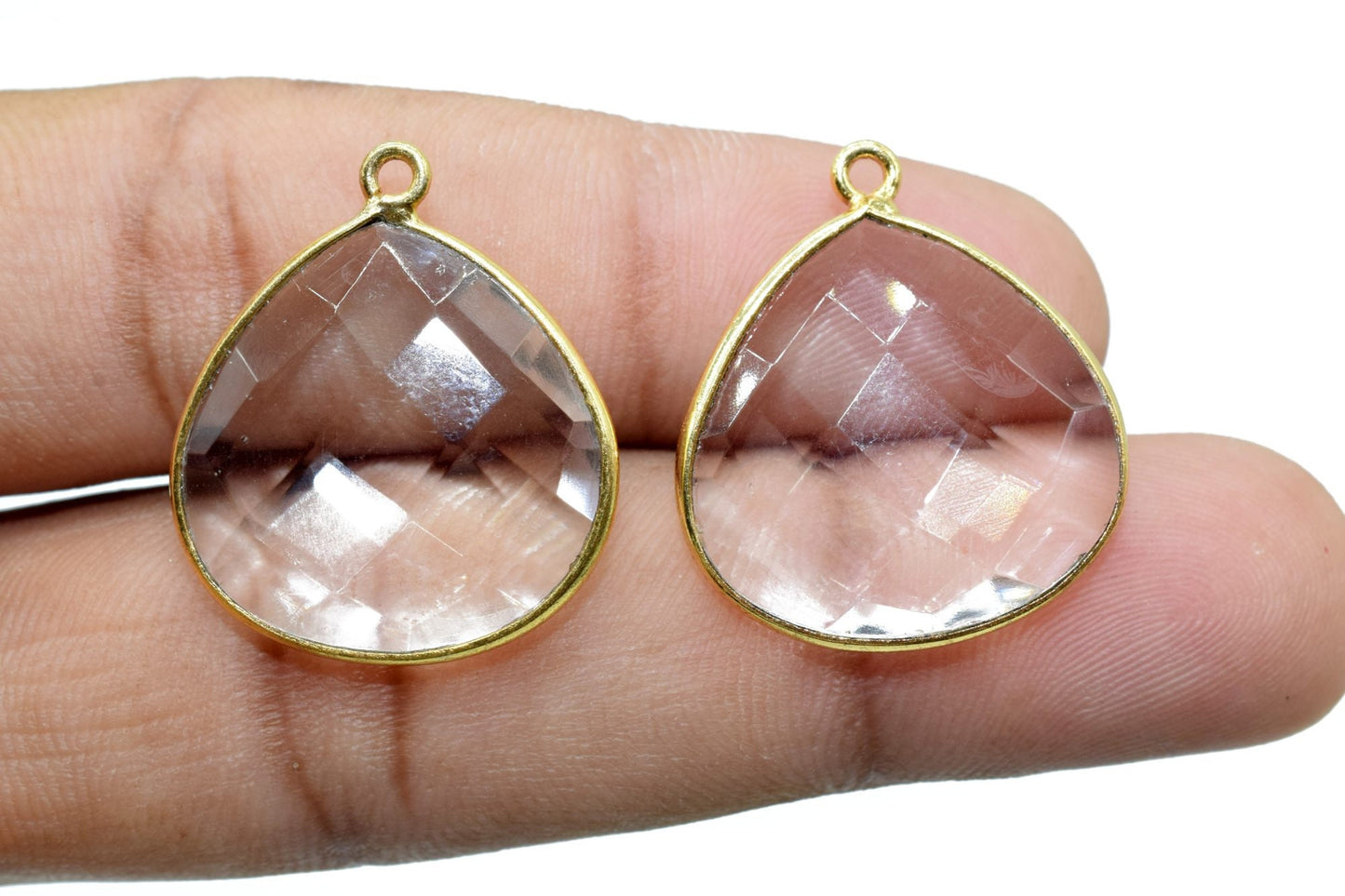 Crystal 20mm Heart Shape Charm,Crystal Quartz Bezel,Crystal Heart Shape Connector,Crystal Heart Pendant 24k Gold Plated,Single flat Bail 1pc