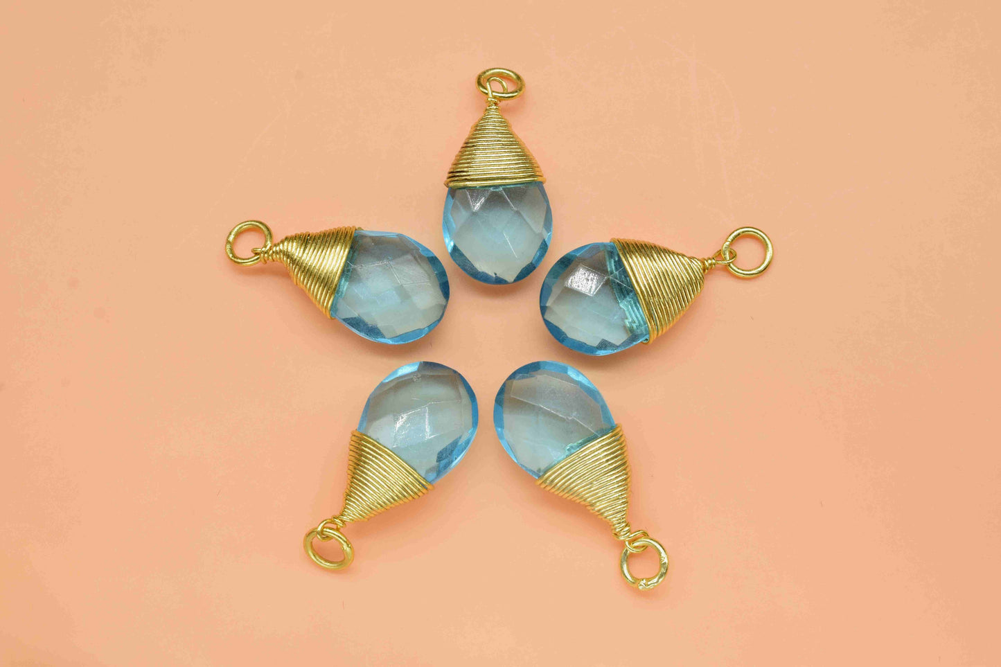 Sky Topaz Teardrop Faceted Connector,Gemstone Wire Wrapped Pendant,Loop Connector,Pendant Jewelry,Wire Wrapped Necklace,Sky Topaz Jewelry