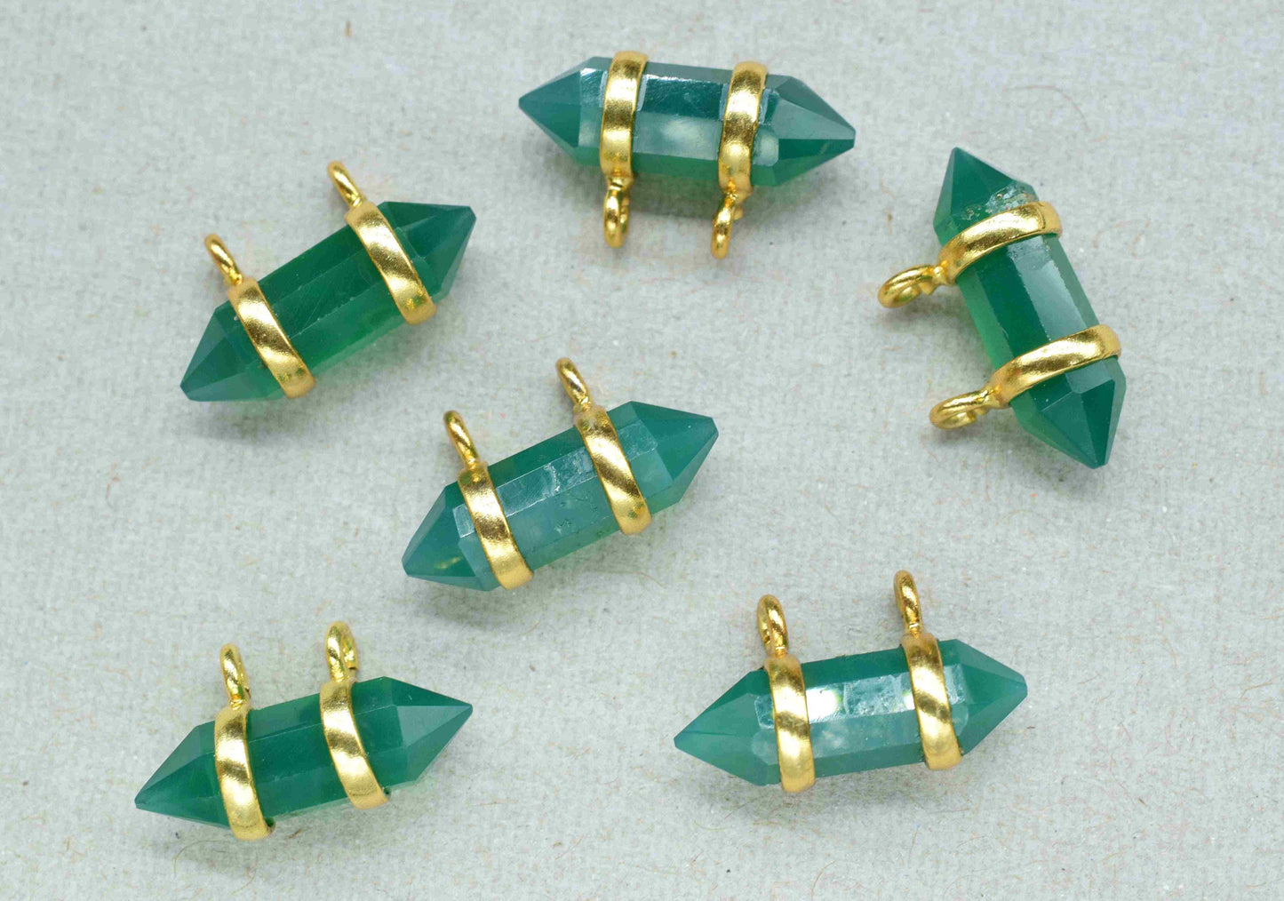 Green Onyx 5x15mm Point Shape Pendant,Onyx Double Bail Component,Green Onyx Two side point Shape Electroplating Pendant,Jewelry Making,Gift