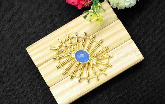 Blue Chalcedony Gemstone Component Single Bail Charm, Blue Chalcedony Connector Pendant,Gold Plated Connectors ,Pendant Jewelry, Earring