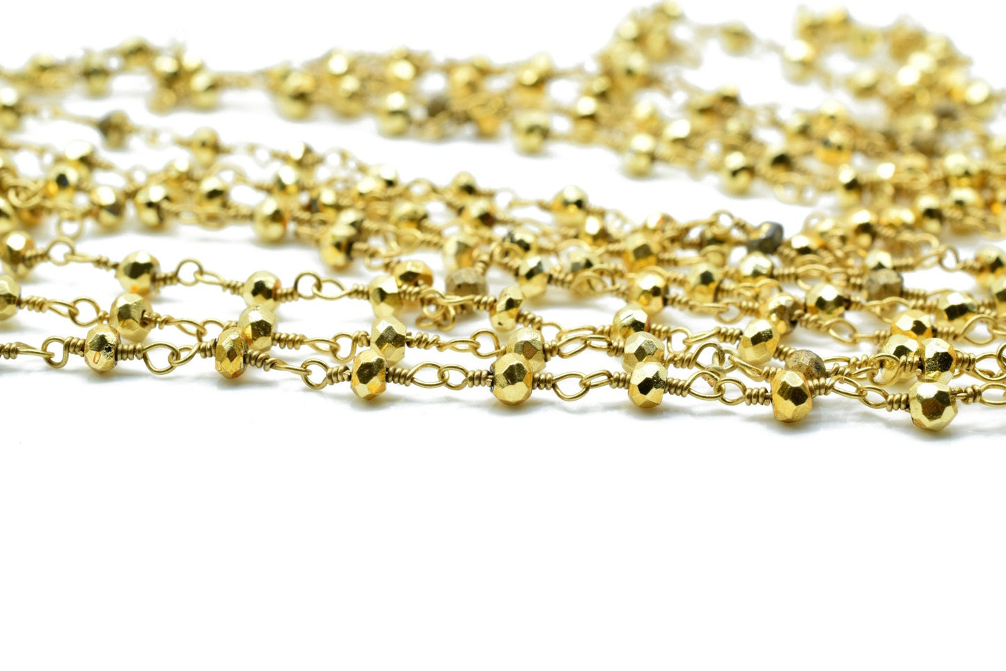 Gold Pyrite 3mm Beaded Chain,Pyrite Wire Wrapped Chain,Pyrite Brass chain,Pyrite Jewelry Making Chain,Pyrite Beads rosary chain,Gold Pyrite