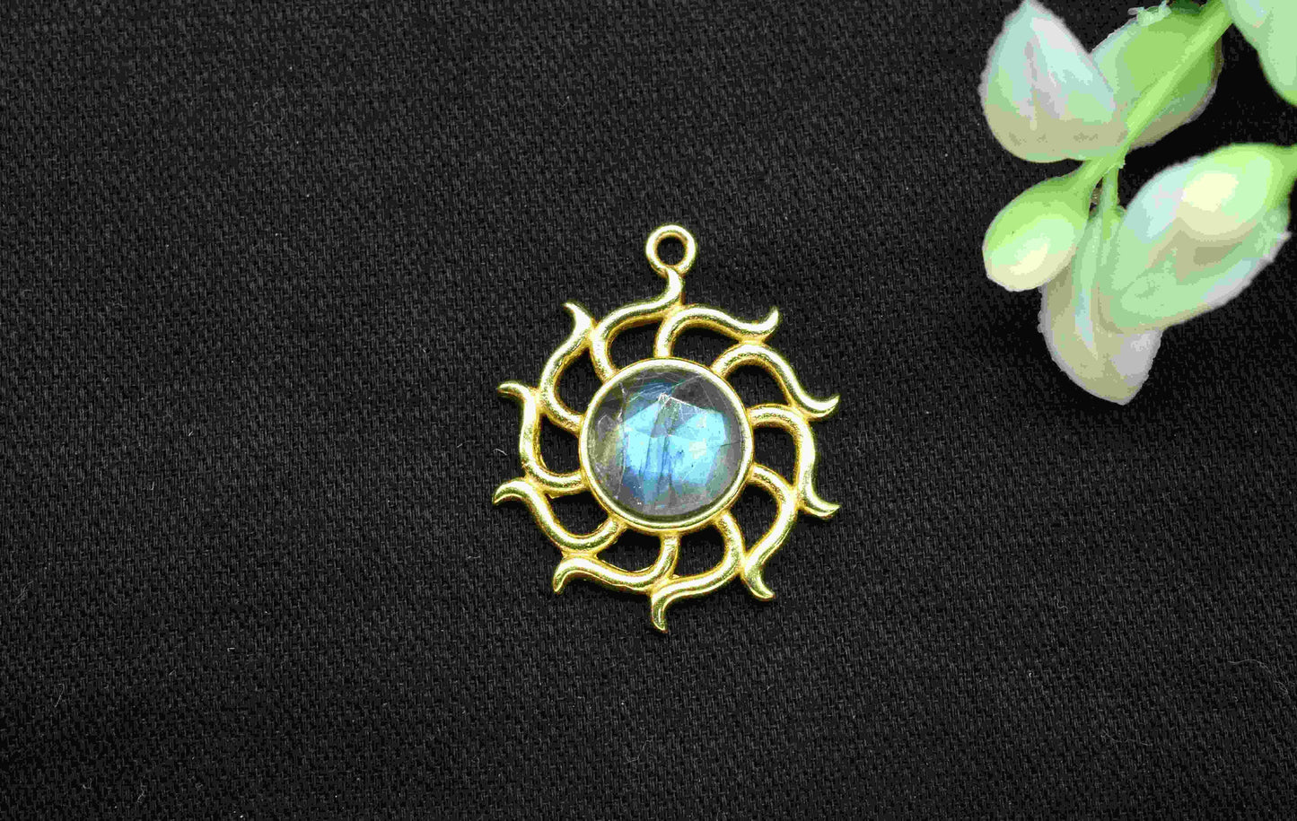 Labradorite Gemstone Component, Single Bail Charm , Labradorite  Connector Pendant , Gold Plated Connectors , Earring Component ,