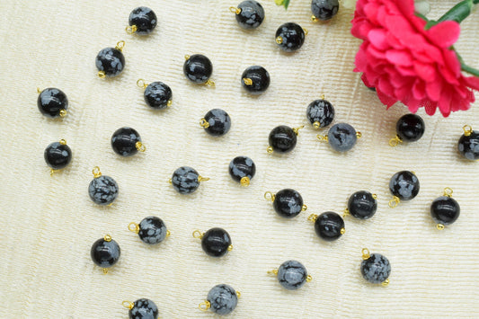 Snowflake Obsidian 6mm Round Smooth Beads/Earring Components/Obsidian  Single wire wrapped Beads/Round Beads Connector/Gemstone Beads/Gift