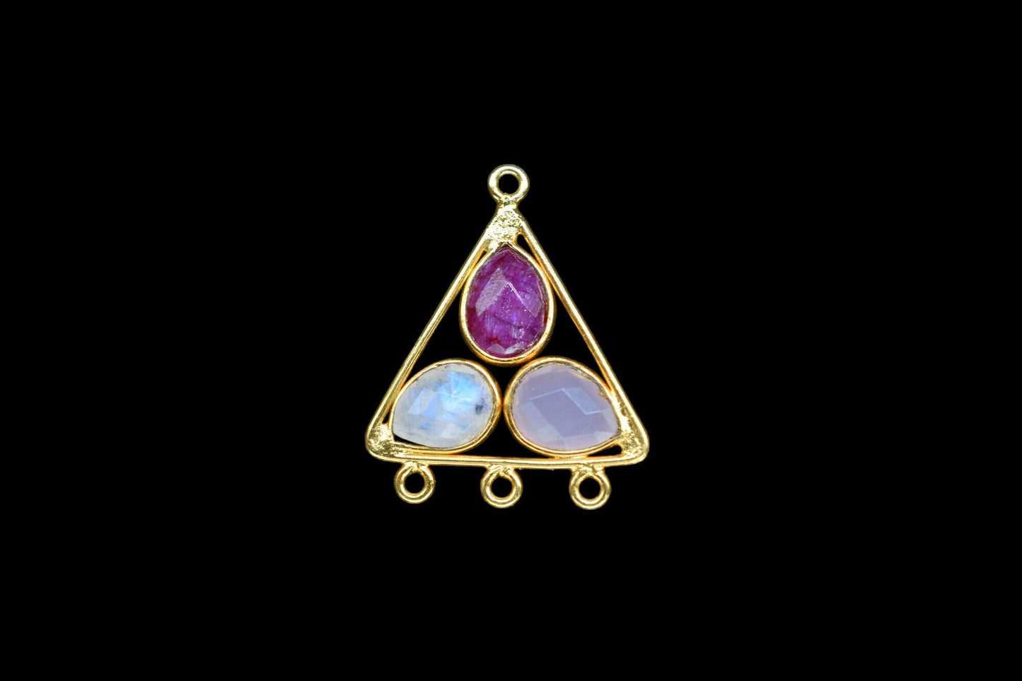 Natural Gemstone Teardrop Faceted Bezel Connector,Ruby Gemstone Pendant,Tringle Shape Pendant,Multi Bail Connector,Moonstone Jewelry,B'Gifts