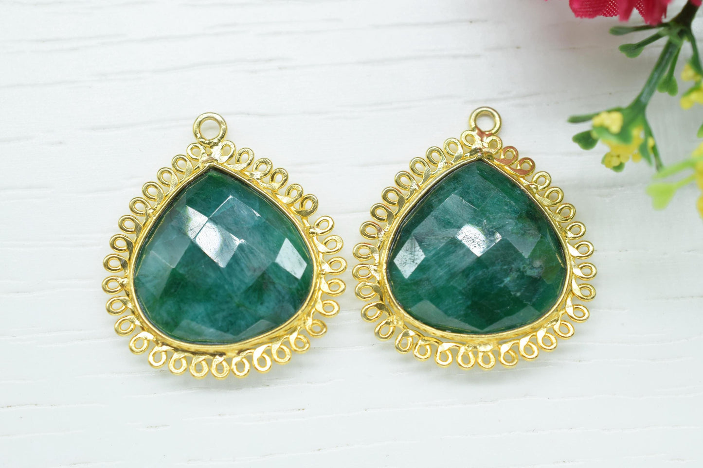 Natural Emerald 20mm Heart Bezel Charms,Gemstone Boho Pendant,Wholesale Jewelry,Single Bail Component Charms,Handmade Jewellery Connectors