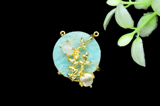 Amazonite Leaf Pendant Charm,Handmade Loop Pendant,Gemstone Statement Pendant,Multi Stone Pendant,Prong Set Pendant,Women Pendant Jewelry