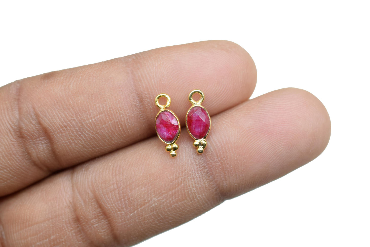 Natural Gemstone Ruby Charms Connector/Handmade Jewelry/Gold Plated Connector/Tiny Pendant/Ruby Pendant/oval Shape Connector/Gemstone Charms