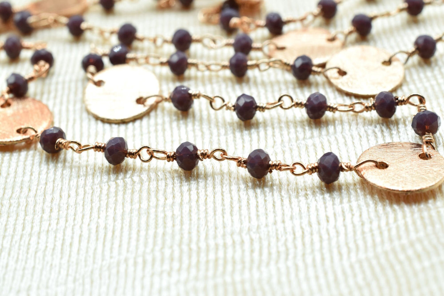 Lavender 3mm Beaded Chain,Lavender Rosary Chains,Lavender Wire Wrap Chain,Lavender Brass chain,Jewelry Making Chain,circle charms chain,boho