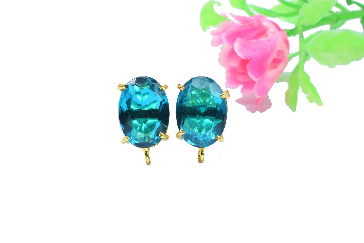 Neon Apatite Studs Earring,Gemstone Station Link,Craft Supplies,Handmade Beads Jewelry,Tanzanite Components Earring,Prong Bezel Earring,Gift