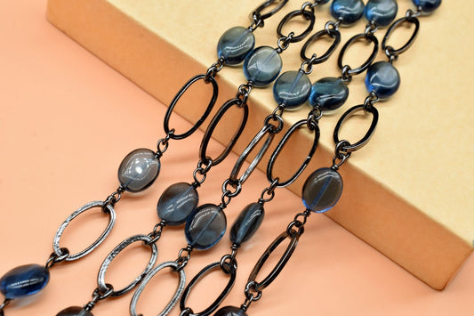 Natural Iolite Oval Shape Plain Smooth Connector Bezels Chain, Iolite Gemstone Bezel Connector Chain,Bezel Chain Findings,Making Bezel Chain