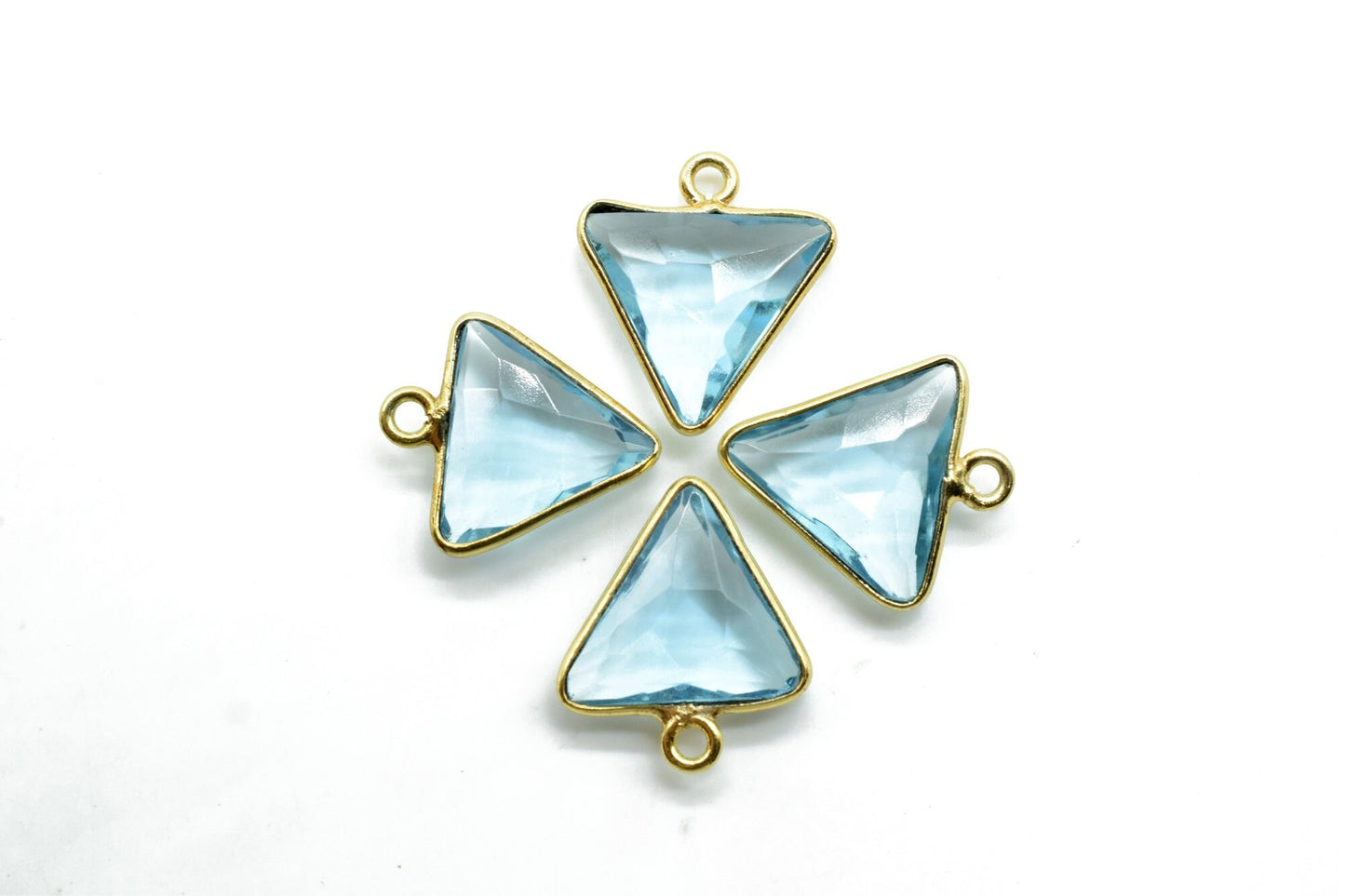 Sky Topaz 12mm Triangle shape pendant,Sky Topaz Gold Plated bezel,jewelry making charms craft,Sky Topaz single bail connectors,Fancy Topaz