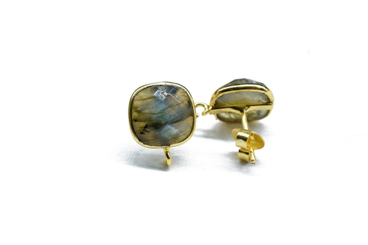 1 Pair Natural Labradorite 10mm Cushion Connector Post Stud,Earring Connectors,Labradorite Jewelry, Jewelry Findings,Single Loop Connectors