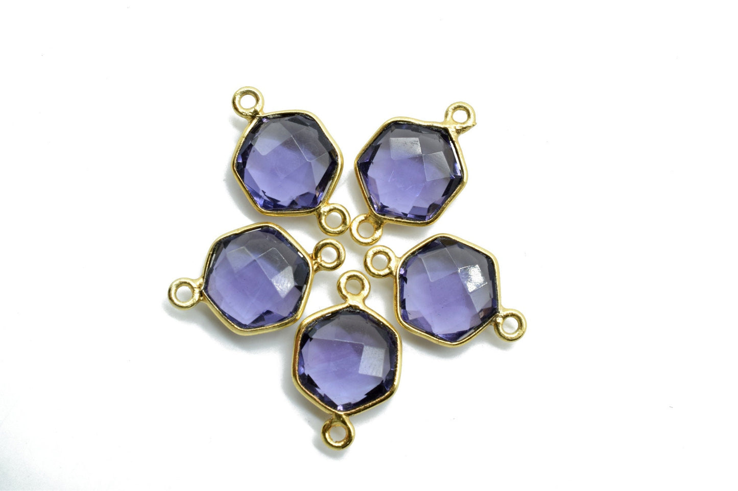 Amethyst 10mm Hexagon shape Double loop connectors,Amethyst Pendant,Amethyst bezel link,Gemstone Hexagonal Cone Charm,Amethyst Minimal Stone