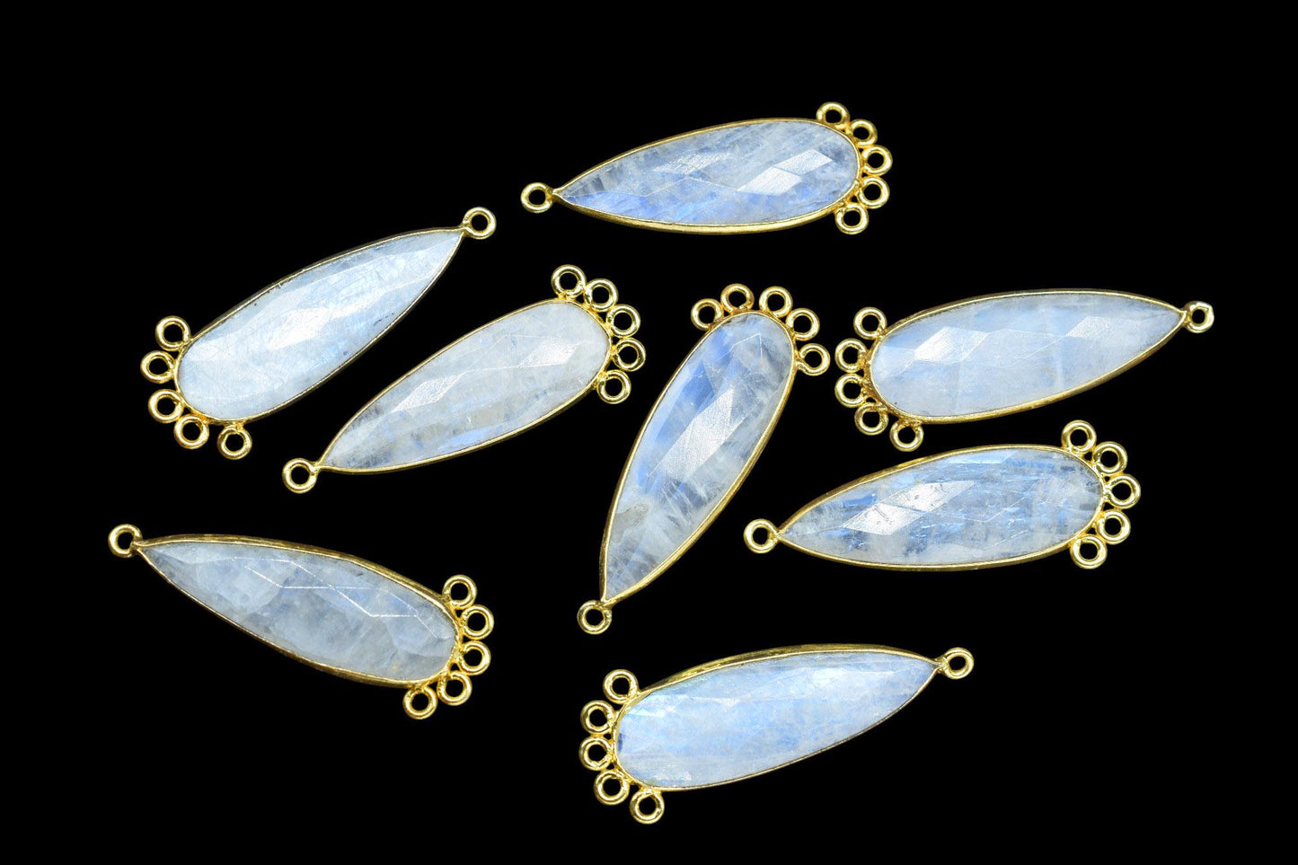 Moonstone 10x30mm Teardrop Bezel Charm/Charms Connector/Handmade Jewellery Connectors/Gemstone Brass Component/Women Jewelry/Gift