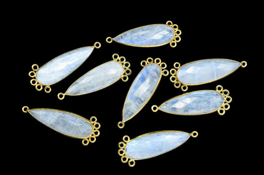 Moonstone 10x30mm Teardrop Bezel Charm/Charms Connector/Handmade Jewellery Connectors/Gemstone Brass Component/Women Jewelry/Gift