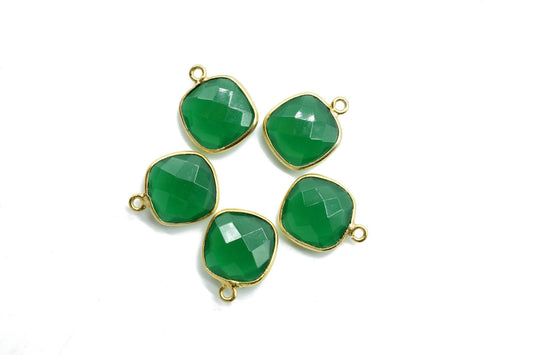 Green Onyx 12mm cushion shape Single bail Connector,Faceted Cushion Shape Connector,Single Bail Gold Plated Bezel, Making Jewelry Supplies,