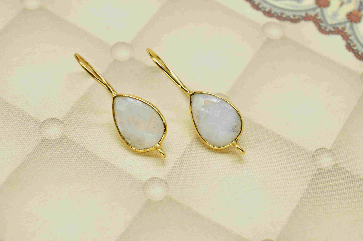 Moonstone 9x13mm Pear Shape Earring Connector,Moonstone Studs Earrings Jewelry,Teardrop Connector,Jewelry Finding,Jewelry Craft Supplie,Gift