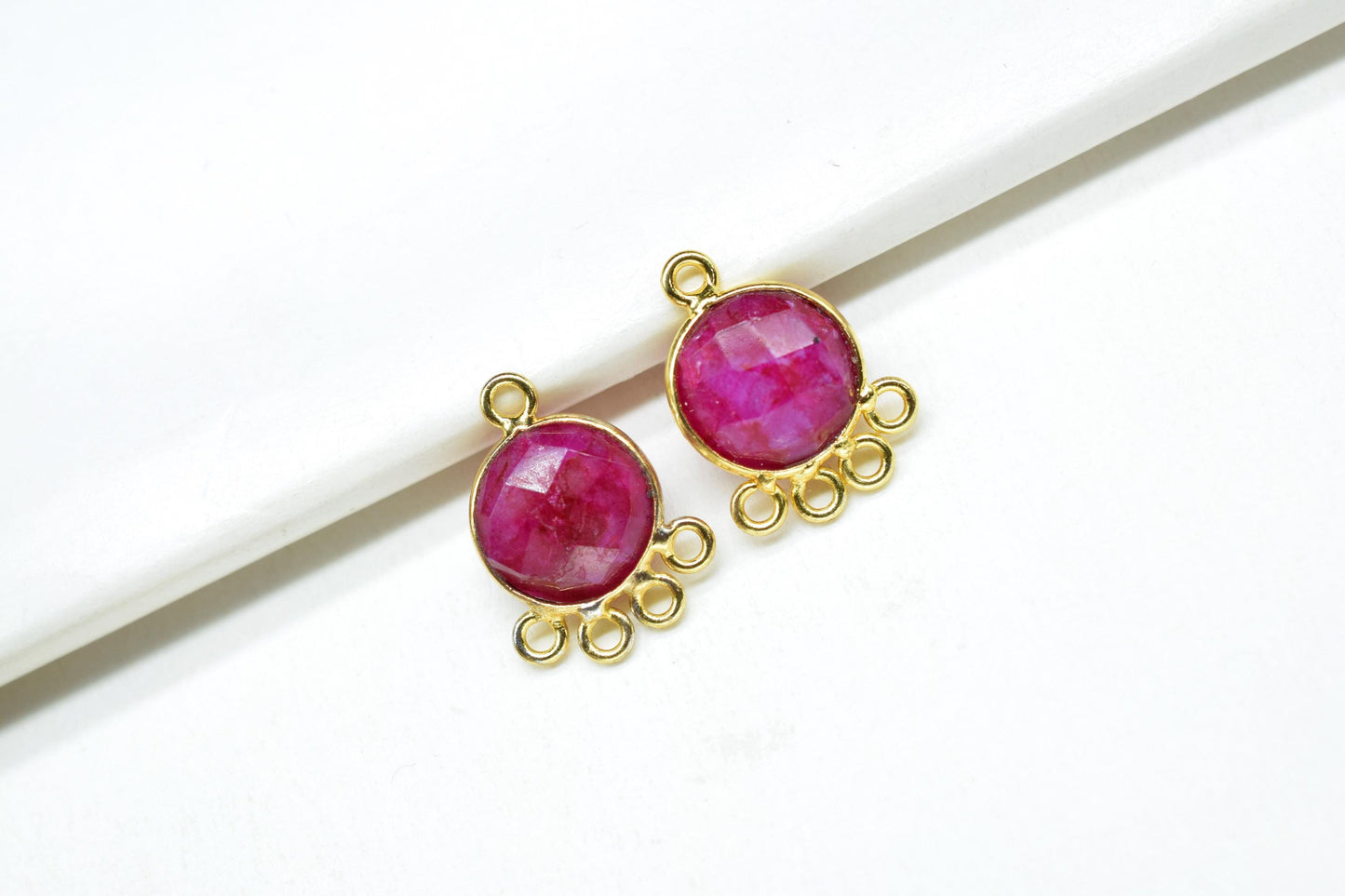 Ruby 10mm Round Bezel Charm/Gemstone Brass Component/Single Bail Pendant charms/Round Handmade Jewellery Connector/B'day Gift