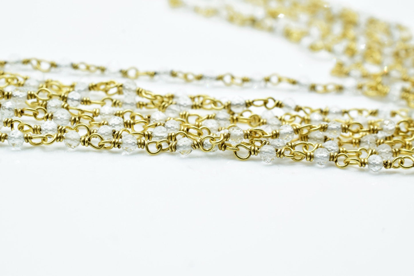Crystal Quartz 2mm Beaded Chain,Rosary,Crystal Quartz Wire Wrap Chain,Crystal Quartz Brass chain Jewelry Making Chain,Crystal Quartz Rosary