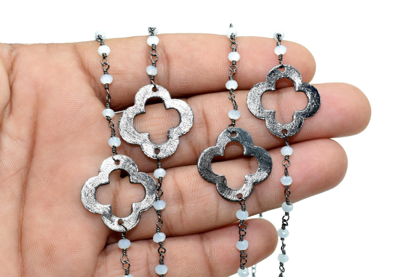 Aqua Chalcedony 3mm Beaded Chain,Aqua Chalcedony charms Rosary ,Gold Plating Wire Wrap Chain,Aqua Chalcedony Brass chain,jewelry making gift