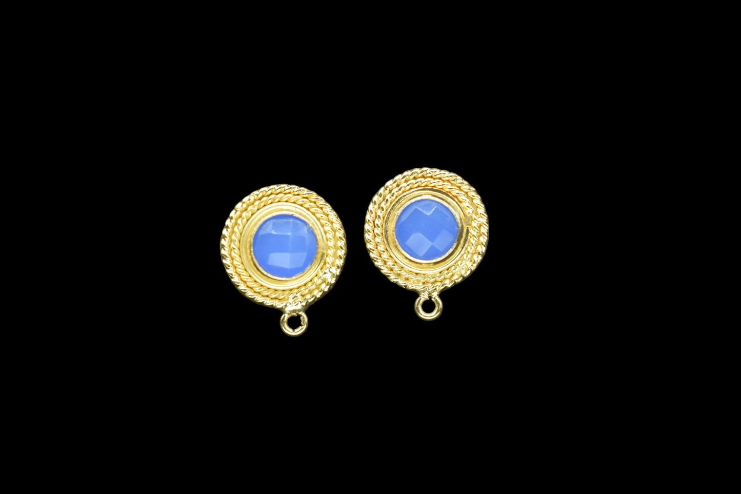 Blue Chalcedony Gemstone Earring Connector/Chalcedony Round Earring/Designer Earrings/Gold Plated Jewelry/Handmade Jewelry/Earring Connector