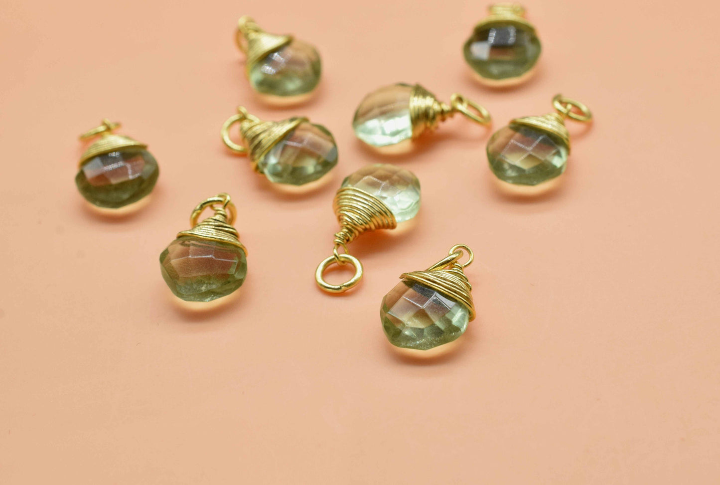 Green Amethyst Wire Wrapped Connectors, 8mm Square Gemstone Connectors,Single Loop Connectors,Green Bezel Pendant,Jewelry Making Supply,Gift