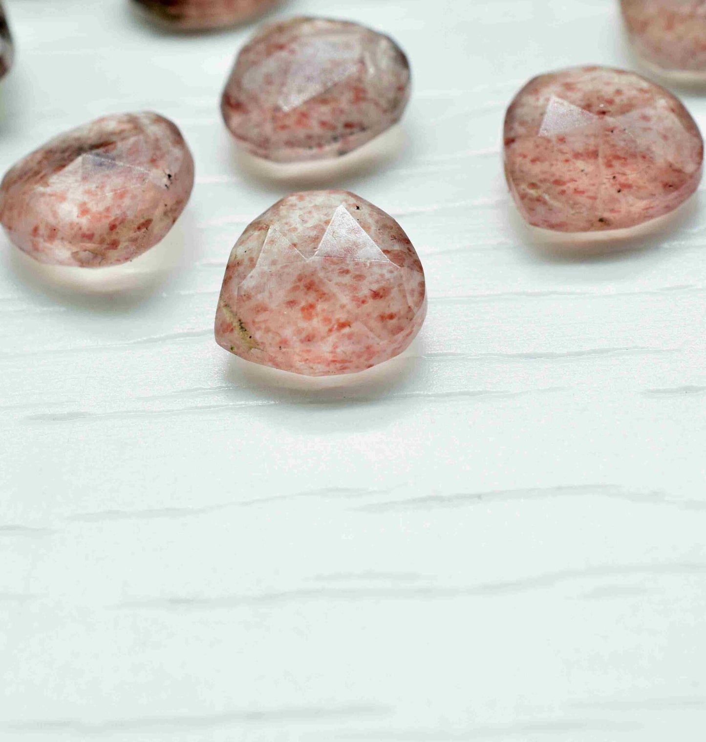 Pink Strawberry Briolettes Faceted Heart Shape,Strawberry 10mm Heart Shape Beads,Gemstone briolettes, Faceted Briolettes Jewelry, Strawberry