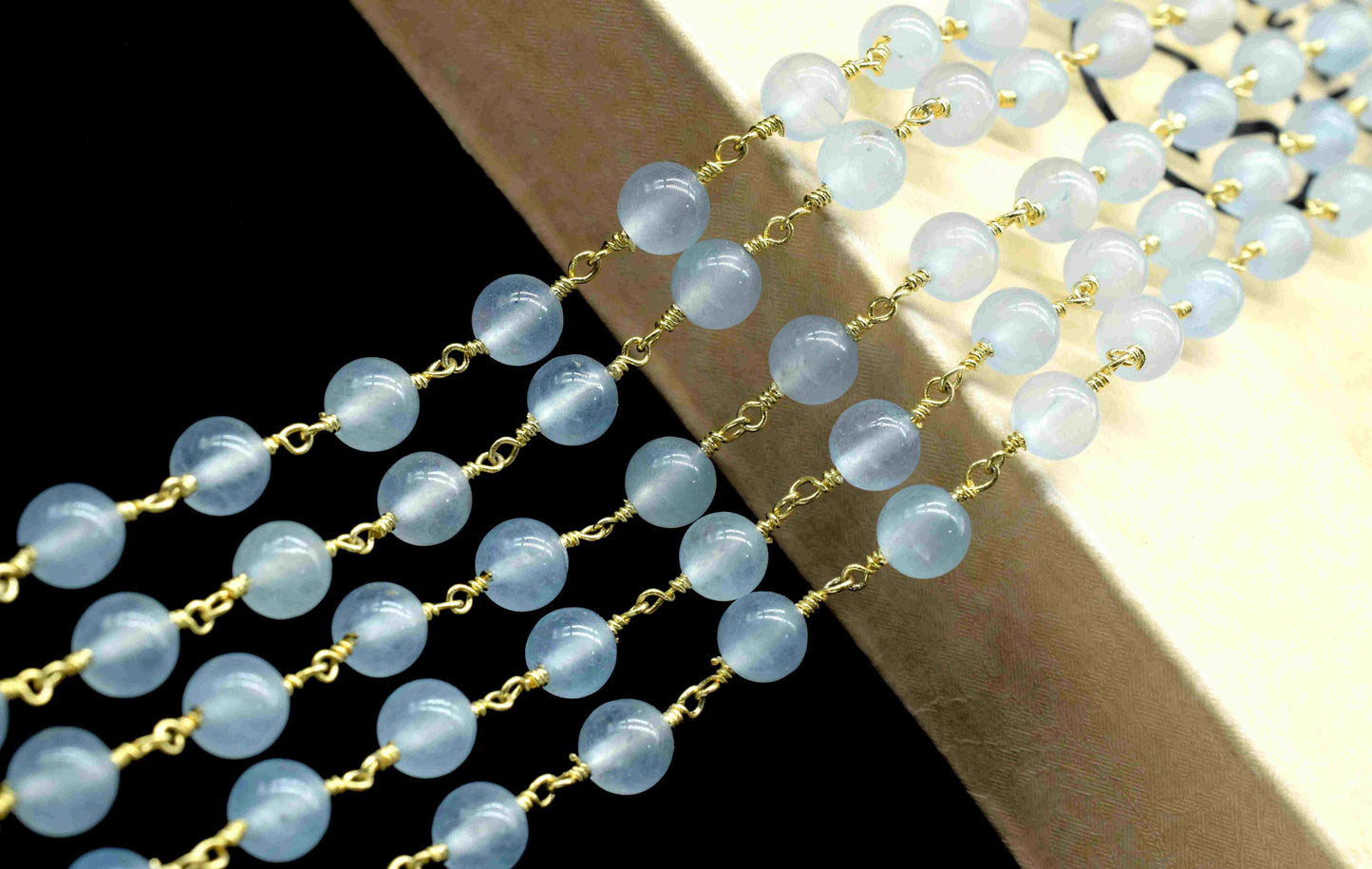Blue Chalcedony gemstone 6mm Smooth Beads Rosary,Bulk Wholesale Beads Chains,Chalcedony Beads Chains,Blue Quartz Wire Wrapped Rosary Chain