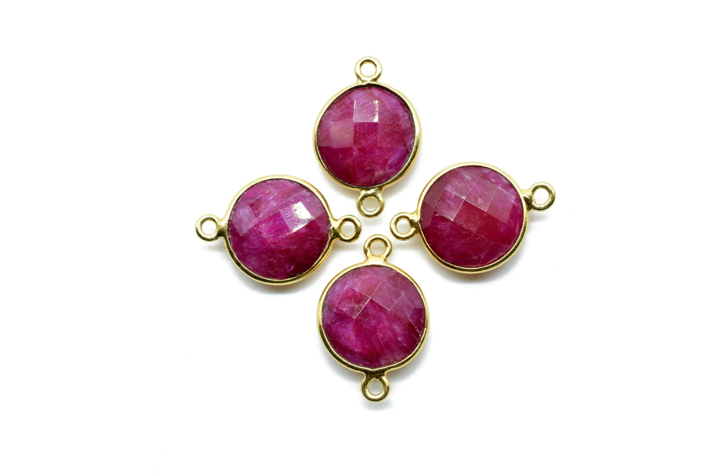 Ruby 12mm Round double bail connectors,Ruby Pendant,Ruby Round Gold Plated bezel,Ruby double loop connector,Ruby jewelry making charm,Ruby