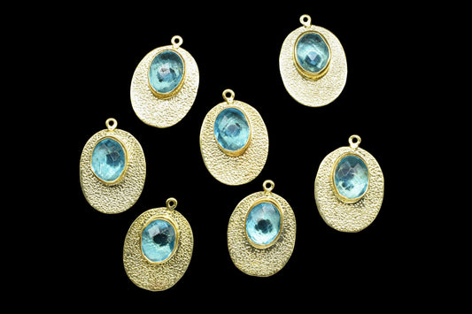 Sky Topaz Charm Pendant,Component Connector,Handmade Pendant jewelry,Gemstone Oval Shape Pendant,Finding Oval Components,Matt Earrings,Gift