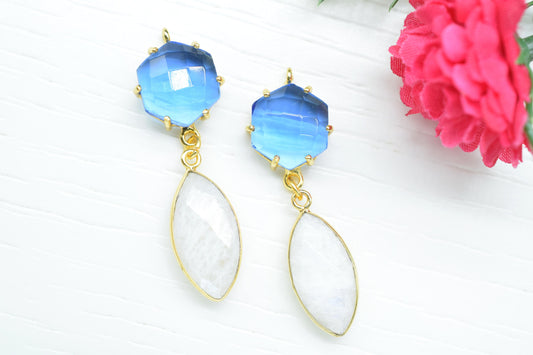 Blue Topaz Prong Bezel Charms Connector/Blue Topaz Prong Bezel Charms Connector/Station Bezel Link Pendant/Handmade Jewelry/Women Jewelry