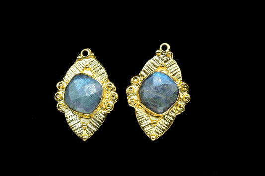 Natural Labradorite 10mm Cushion Connector Post Stud,Earring Connectors,Labradorite Jewelry, Findings Jewelry,Single Loop Connectors, Gift