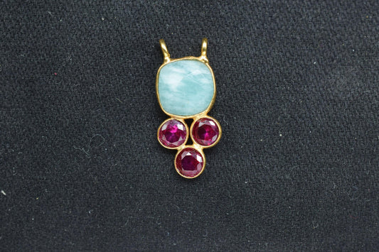 Natural Amazonite 8mm Cushion shape Bezel charms,Amazonite Pendant,Gemstone connector,Amazonite Jewelry,Cubic zirconia Bezel charm,p001