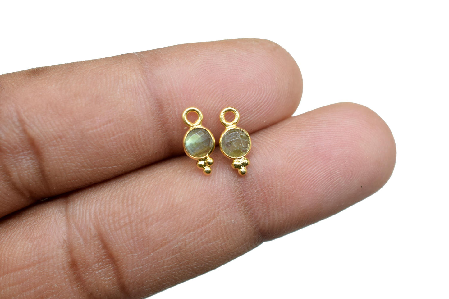 Labradorite Charms Connector/Handmade Jewelry/Gold Plated Connector/Tiny Pendant/Labradorite Pendant/Round Shape Connector/Gemstone Charms