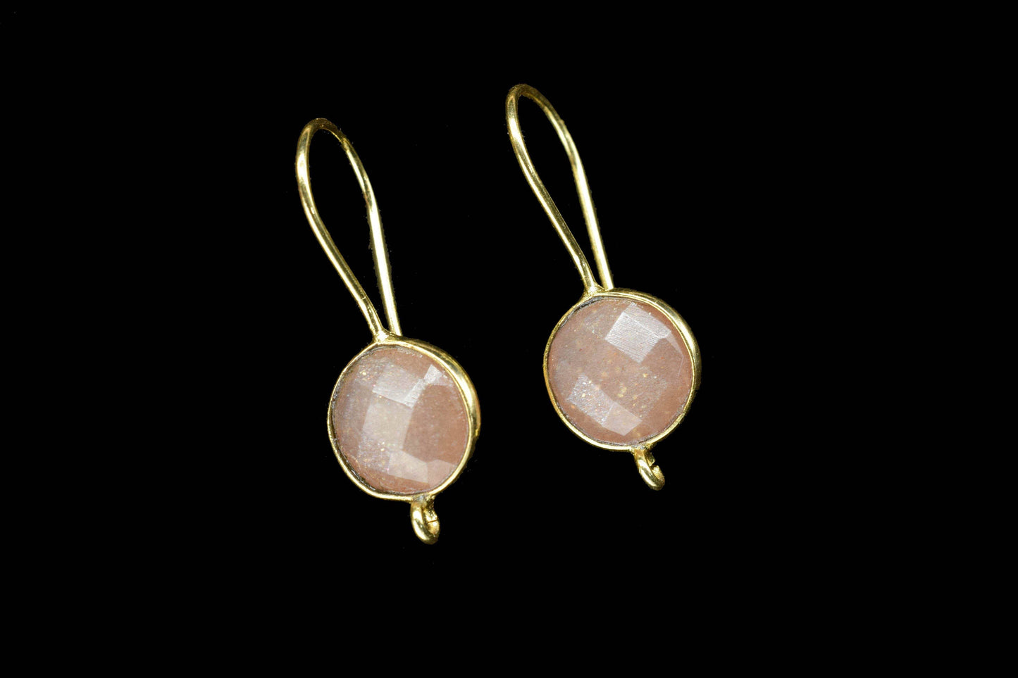 Peach Moonstone  10mm Round Earring,Gemstone Component,Handmade Earring Connector,Peach Moonstone Teardrop Shape Component Jewelry, Gift
