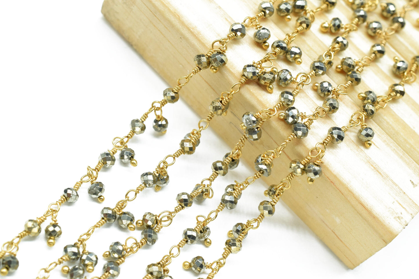 Natural Pyrite Dangling beaded Chain,Gemstone Rosary Chain,Wire Wrapped Necklace Chain,Pyrite Cluster Rosary Chain,Handmade Beads Jewelry