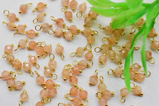 sunstone Single wire wrapped Beads,Single Loop Connectors,Strawberry Faceted Beads,sunstone Hangings Beads,Jewelry Making Supply,Dangle