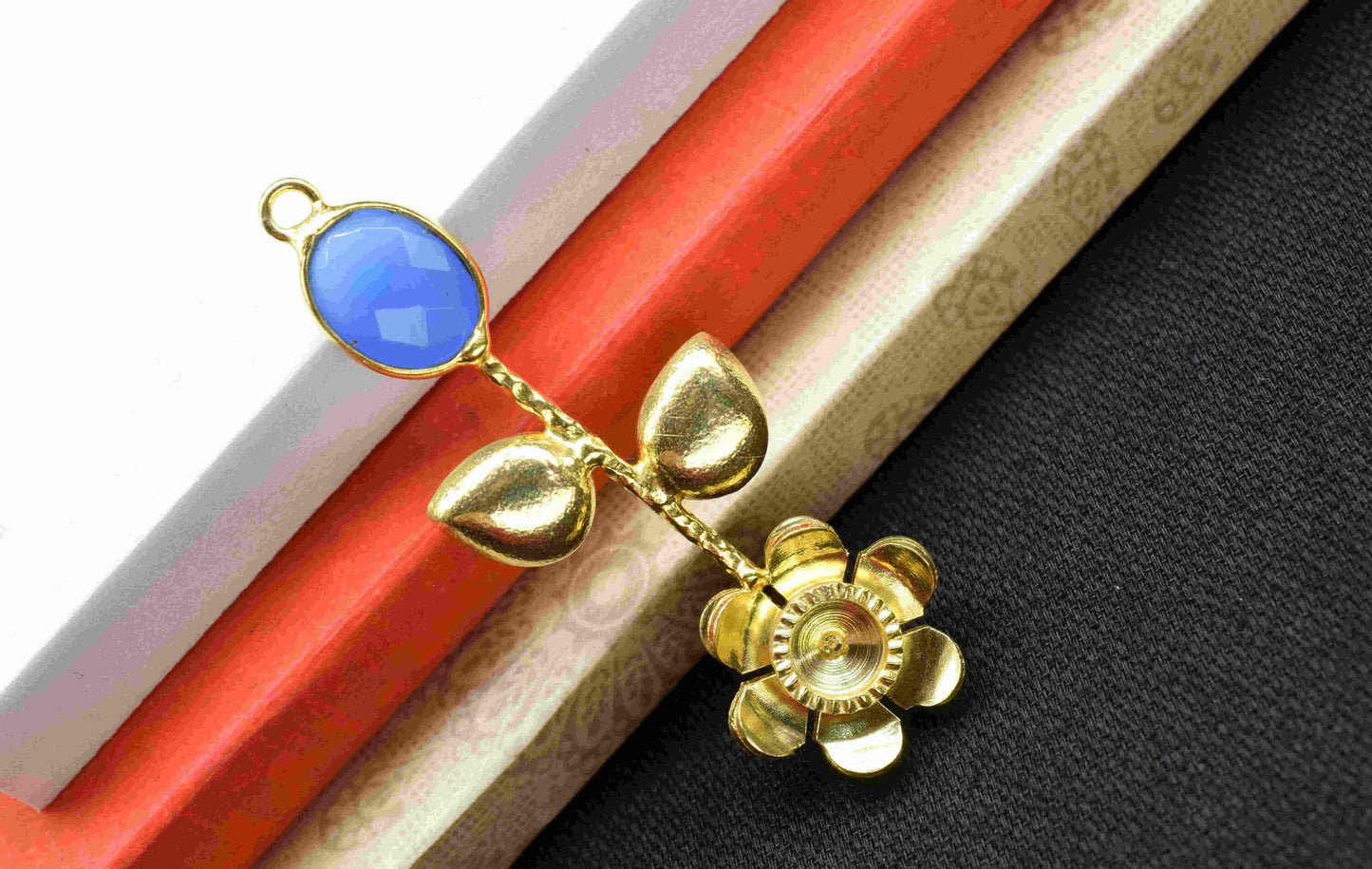 Blue Chalcedony Gemstone Pendant , Blue Chalcedony Handmade Pendant , Single Bail  Connector, Gold Plated Connectors , Summer Collection
