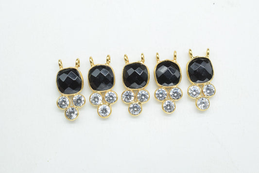 Black Onyx 8mm Cushion shape Bezel charms,Black Onyx Pendant,Black Gemstone connector,Black Onyx Jewelry,Cubic zirconia Bezel charm,p001