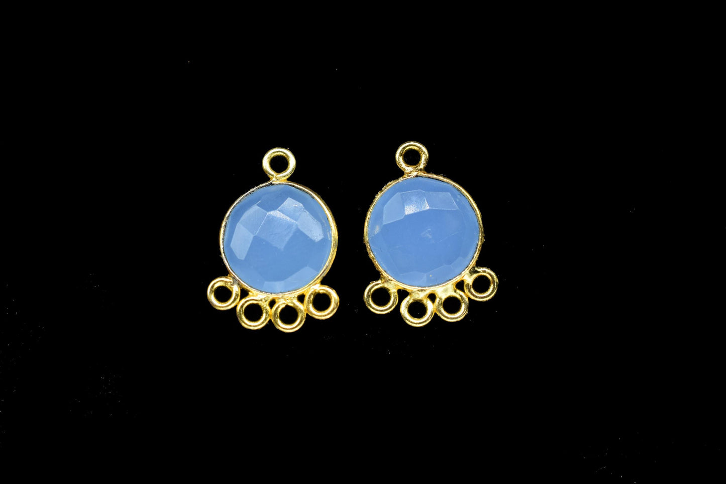 Blue Chalcedony 10mm Round Bezel Charm/Gemstone Brass Component/Single Bail Pendant charms/Round Handmade Jewellery Connector/B'day Gift