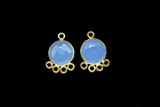 Blue Chalcedony 10mm Round Bezel Charm/Gemstone Brass Component/Single Bail Pendant charms/Round Handmade Jewellery Connector/B'day Gift