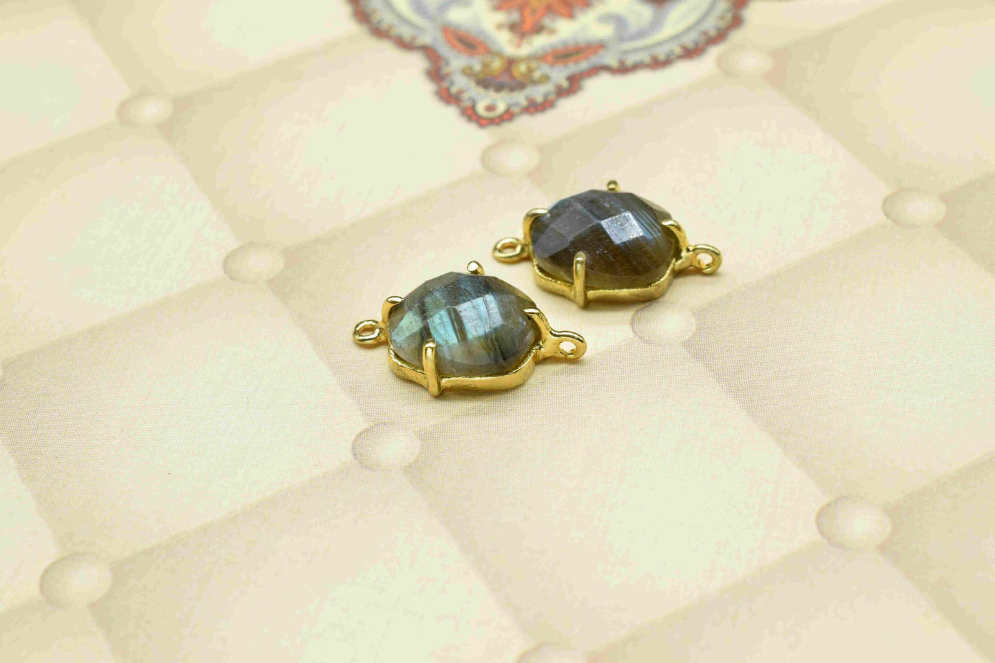 Labradorite 10x12mm Cushion Connectors,Jewelry Making Bezel Connectors,Prong Setting Bezel,Natural Stone Connectors,Prong Set Earring,B'Gift