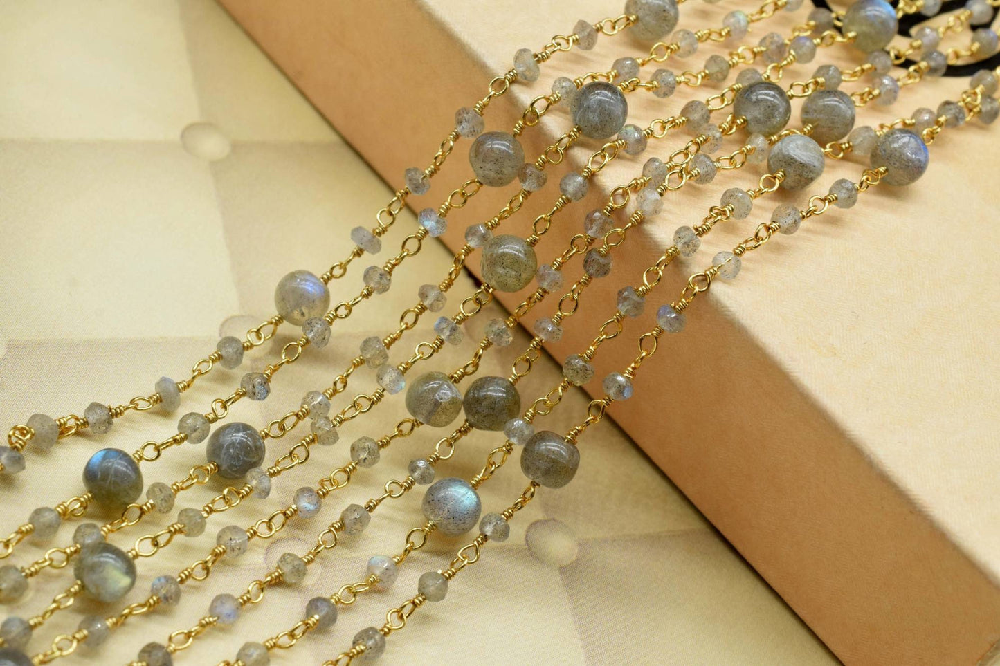 labradorite round balls  Beaded rosary ,Labradorite rosary Chain,Sold By Foot,labradorite wire wrapped beaded chain,jewelery making,handmade