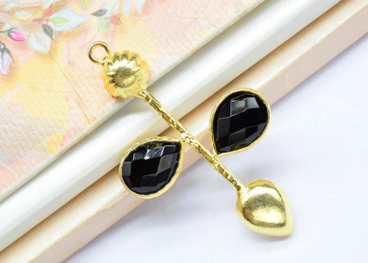 Natural Black Onyx Pendant Charms ,Gemstone Components,Jewellery Making Connector Charms,Onyx Teardrop  Pendants,Gemstone Jewellery,B'Gifts