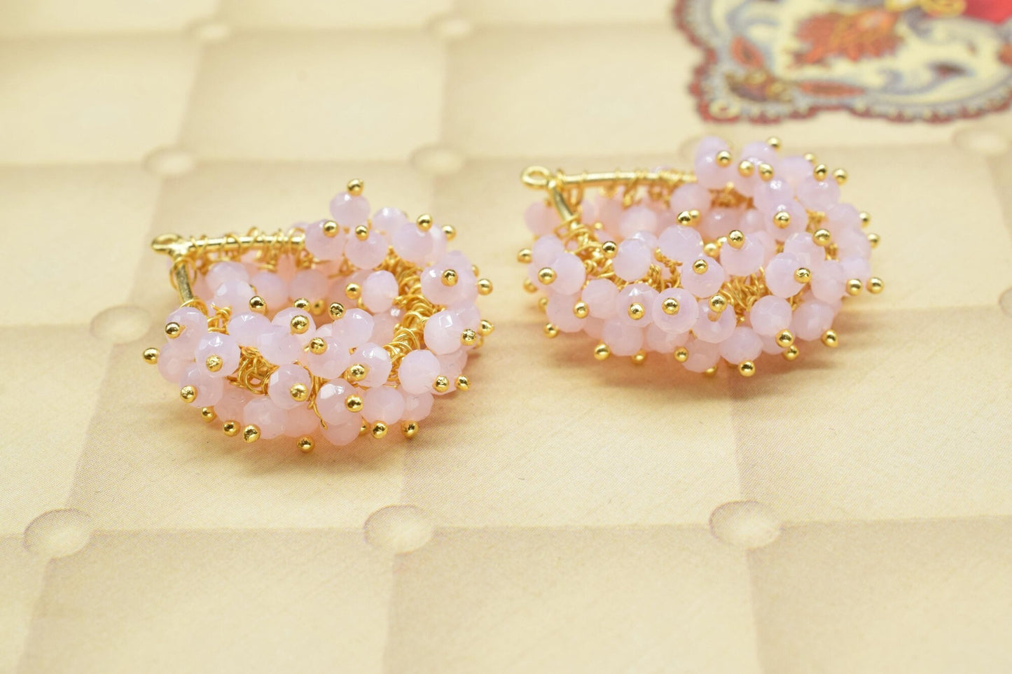 Rose Quartz Wire Wrapped Dangle Connectors,Charms Necklace,Rose Quartz Jewelry,Teardrop Pendant,Gemstone Component,Handmade Beaded Earring