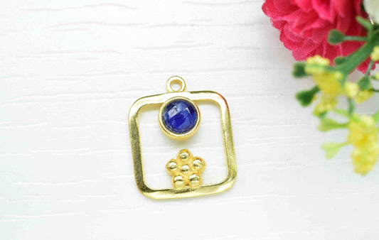 Sapphire Gemstone Component , Sapphire  Connector Pendant , Gold Plated Connectors , Pendant Jewelry , Earring Component , Women Jewelry
